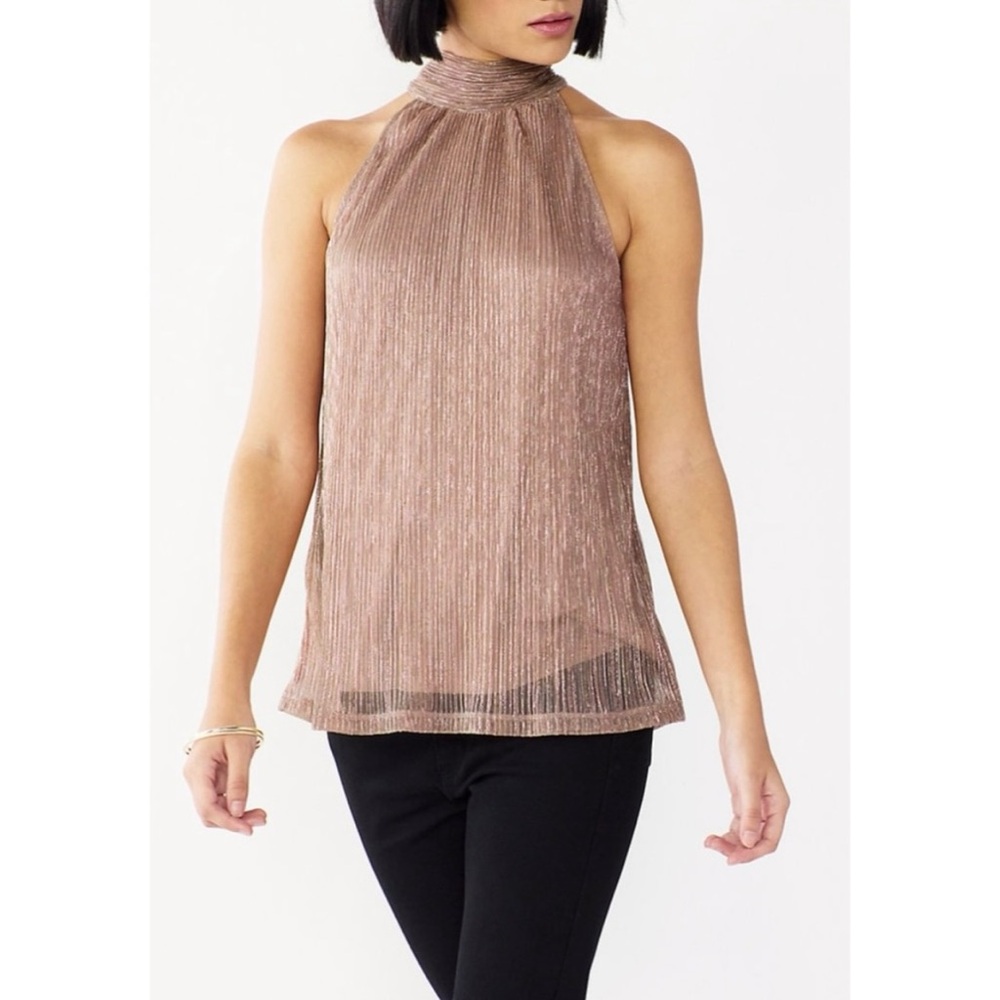 NWT Nine West High Neck Party Tank Metallic Pink Size M